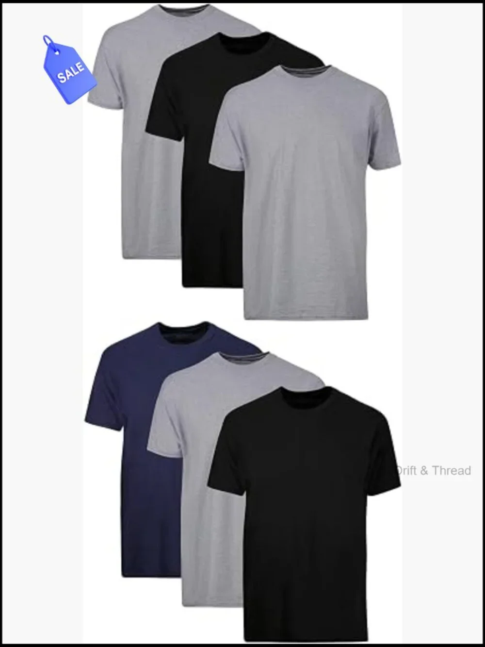 Men's Cotton Undershirts 6-Pack, Crew Neck, Moisture Wicking, Stays Tucked